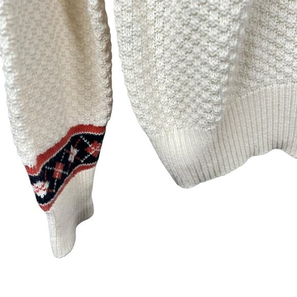 Vintage La Mode Mens Tennis Sweater Cream Waffle Knit V-Neck Small Preppy Argyle - Picture 5 of 11